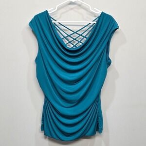 Fortune + Ivy Draped Cowl Neck Top XL Blue Strappy Back Y2K Coquette Ruched